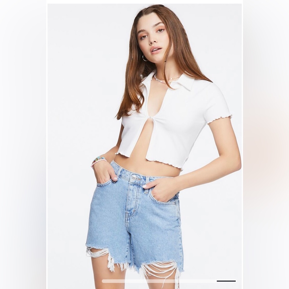 Brand New High Waisted Frayed Denim Mom Shorts